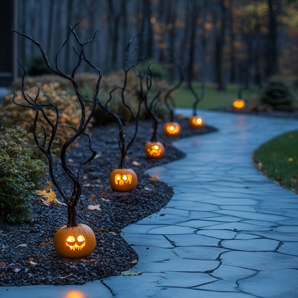 13. Haunted Forest Path with Twisted Branches and Fog Effects