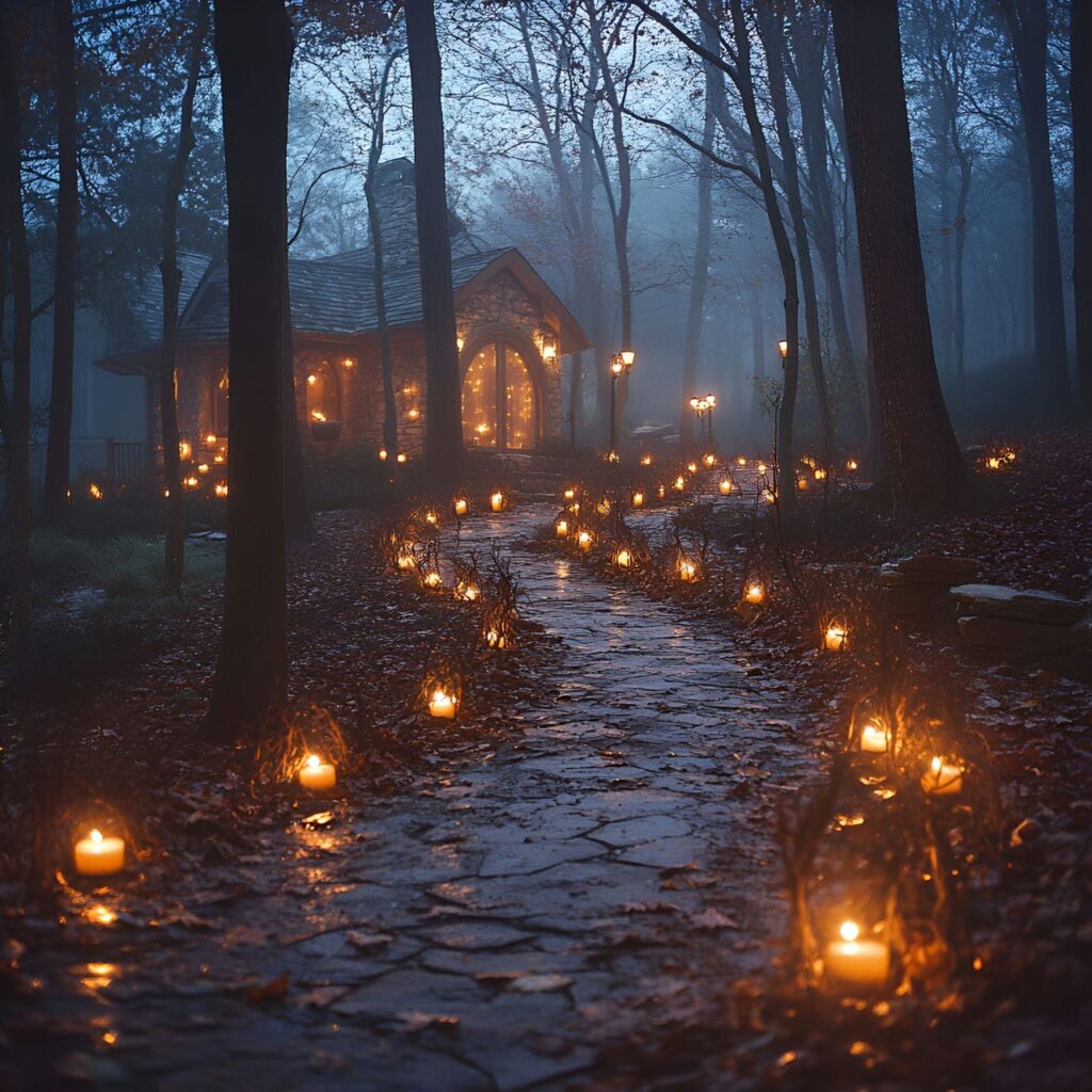 13. Haunted Forest Path with Twisted Branches and Fog Effects