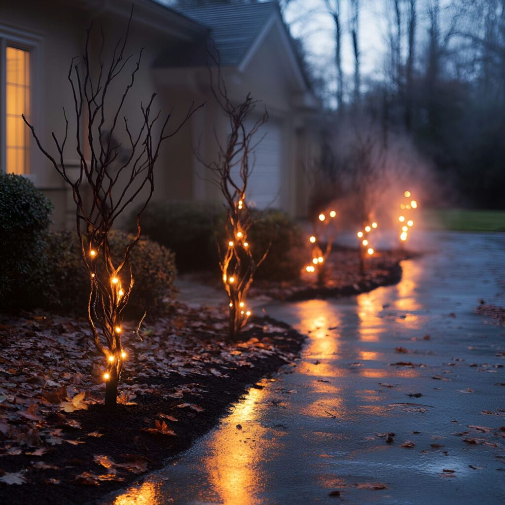 13. Haunted Forest Path with Twisted Branches and Fog Effects