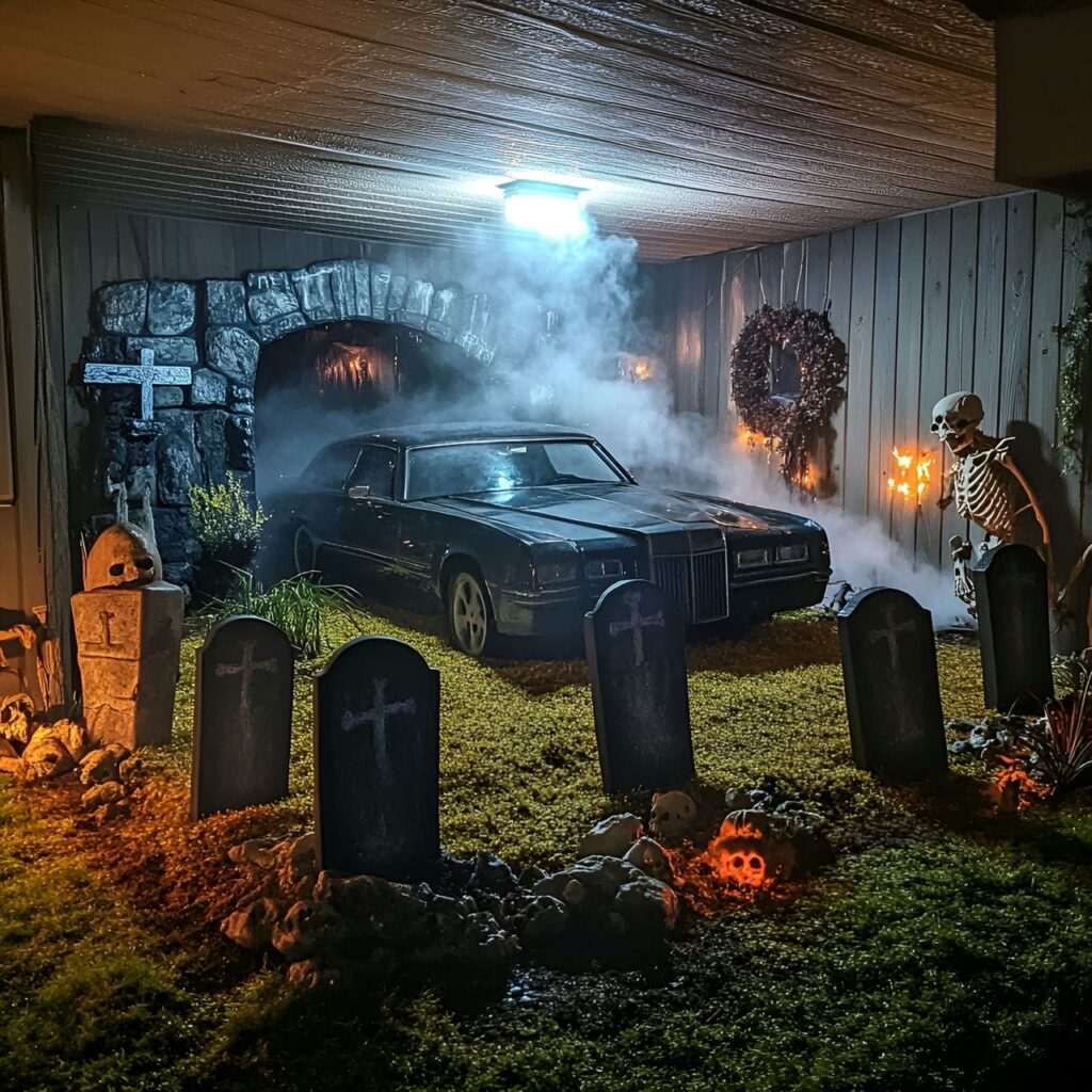 02. Haunted Graveyard Garage with Tombstones