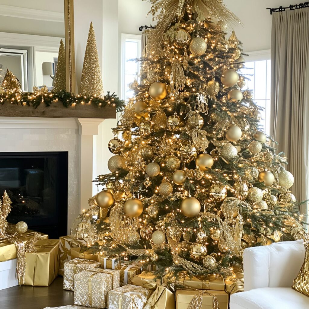 15. Hollywood Glam Christmas Tree with Oversized Decorations