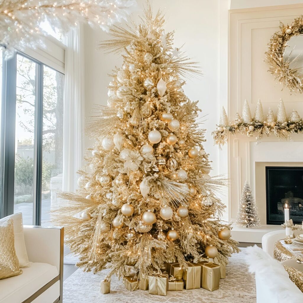 15. Hollywood Glam Christmas Tree with Oversized Decorations