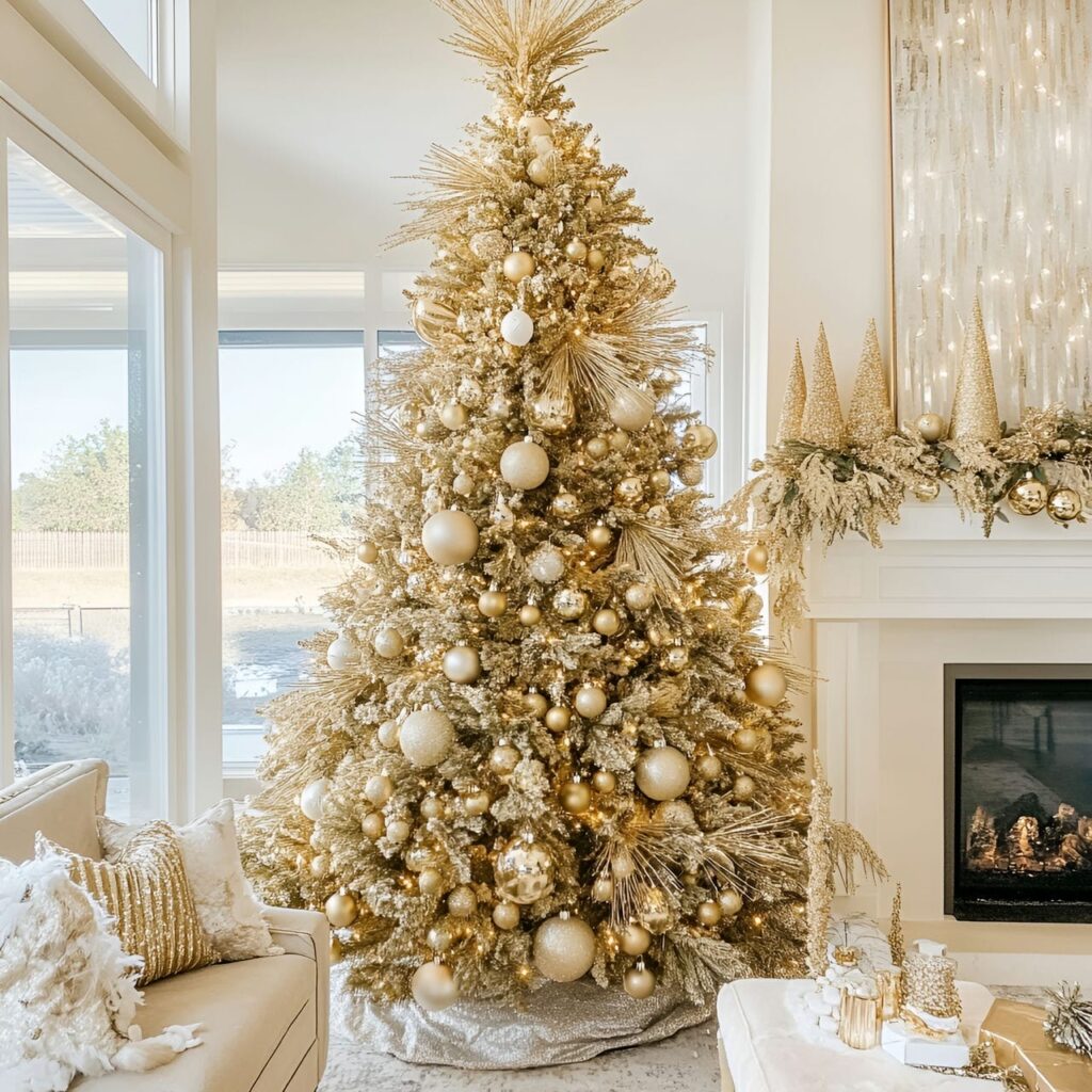 15. Hollywood Glam Christmas Tree with Oversized Decorations