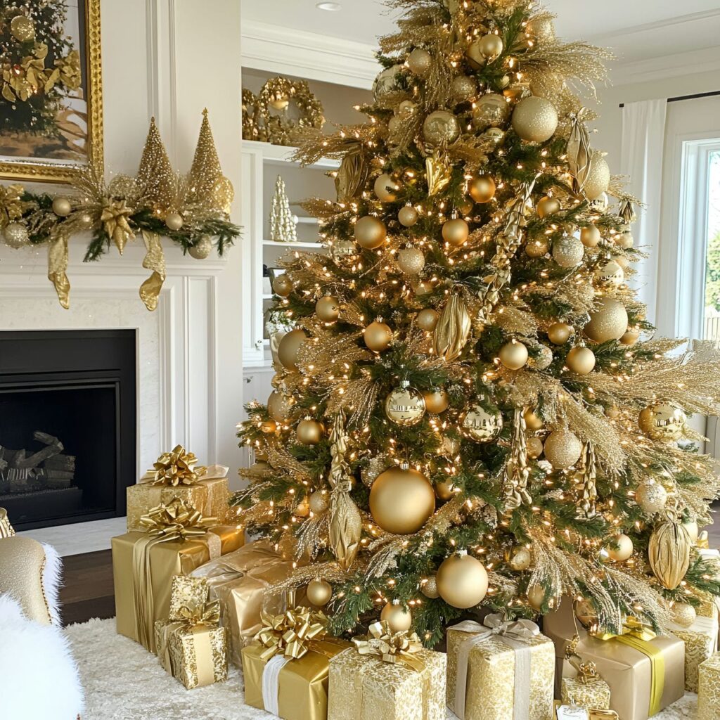 15. Hollywood Glam Christmas Tree with Oversized Decorations