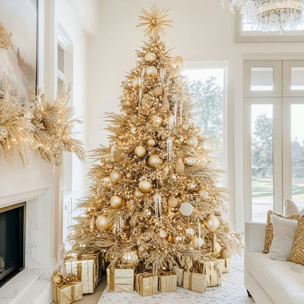 15. Hollywood Glam Christmas Tree with Oversized Decorations