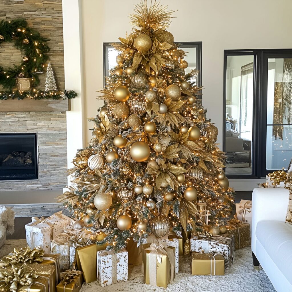 15. Hollywood Glam Christmas Tree with Oversized Decorations