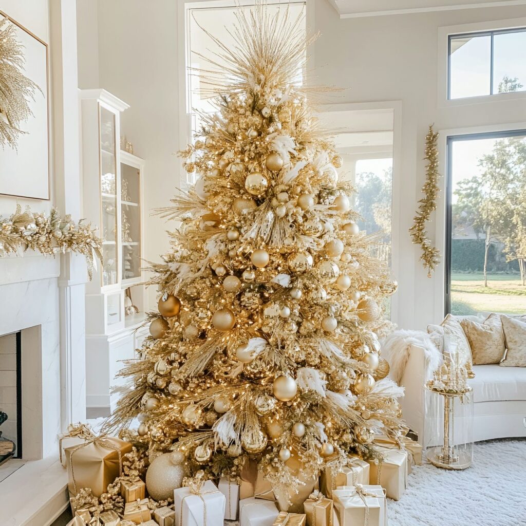 15. Hollywood Glam Christmas Tree with Oversized Decorations