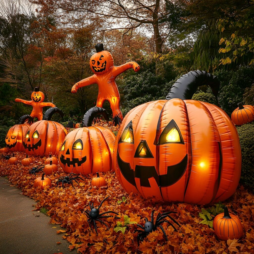 19. Inflatable Pumpkin Patch with Glow-in-the-Dark Spiders