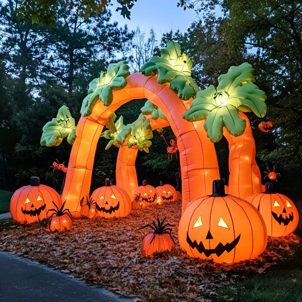 19. Inflatable Pumpkin Patch with Glow-in-the-Dark Spiders