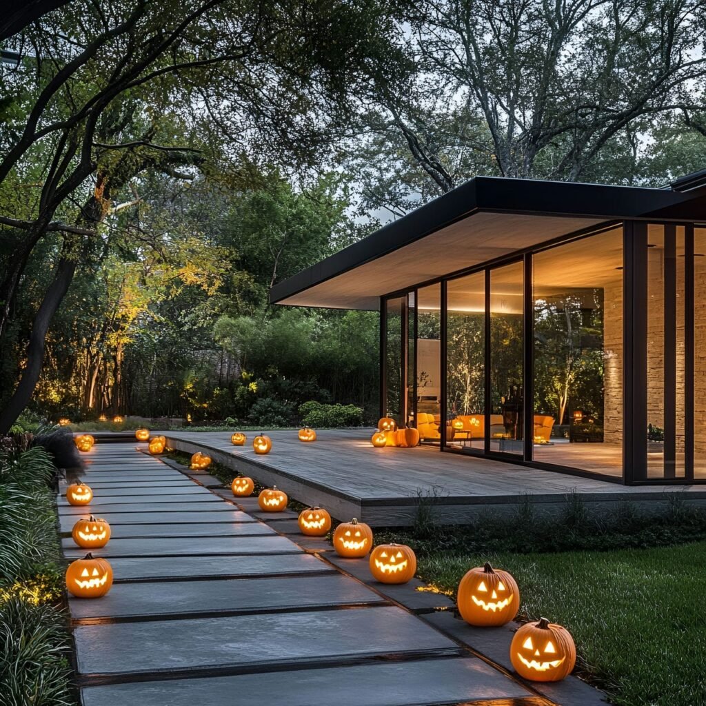 22. Jack-o'-Lantern Path Markers with Illuminated Candles