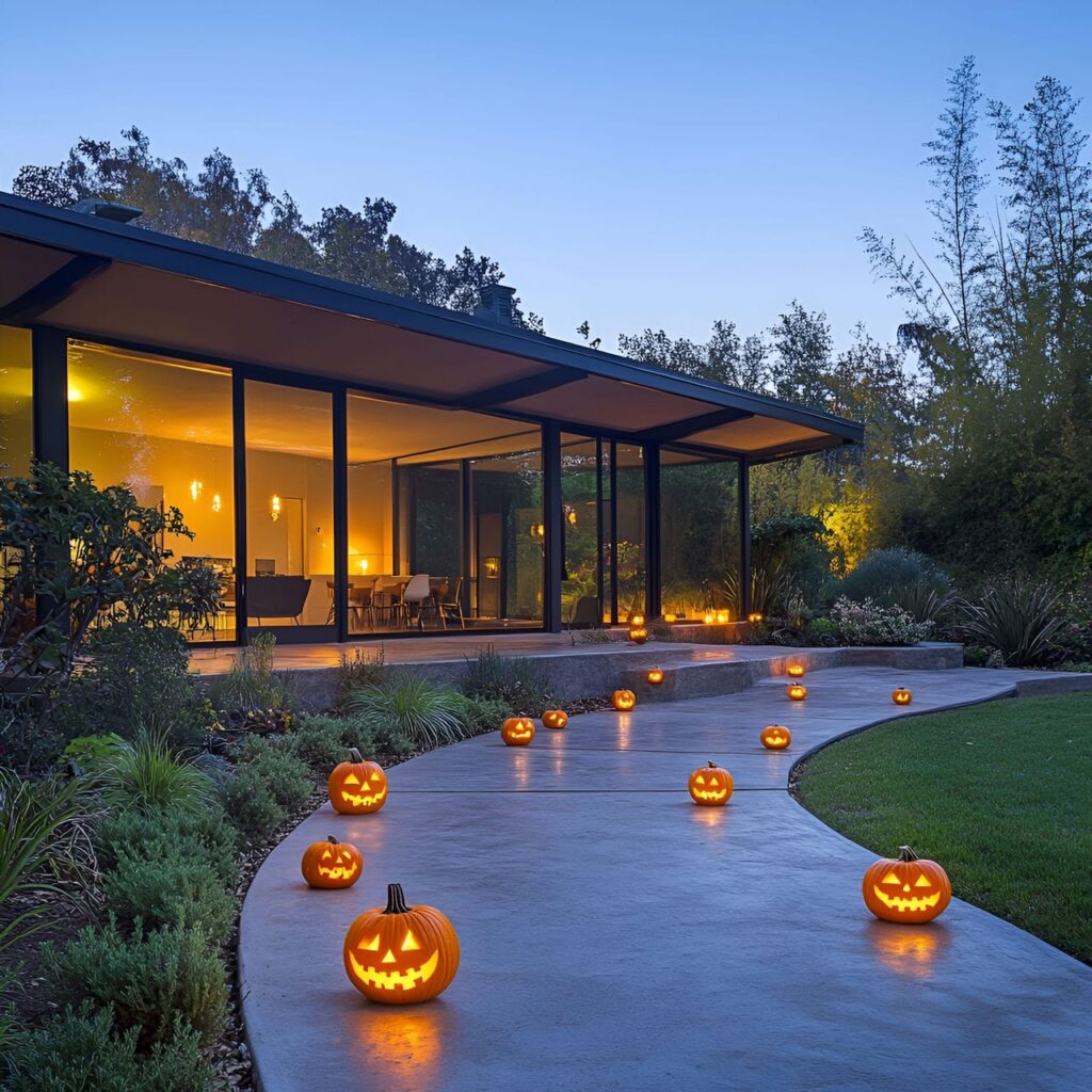 22. Jack-o'-Lantern Path Markers with Illuminated Candles