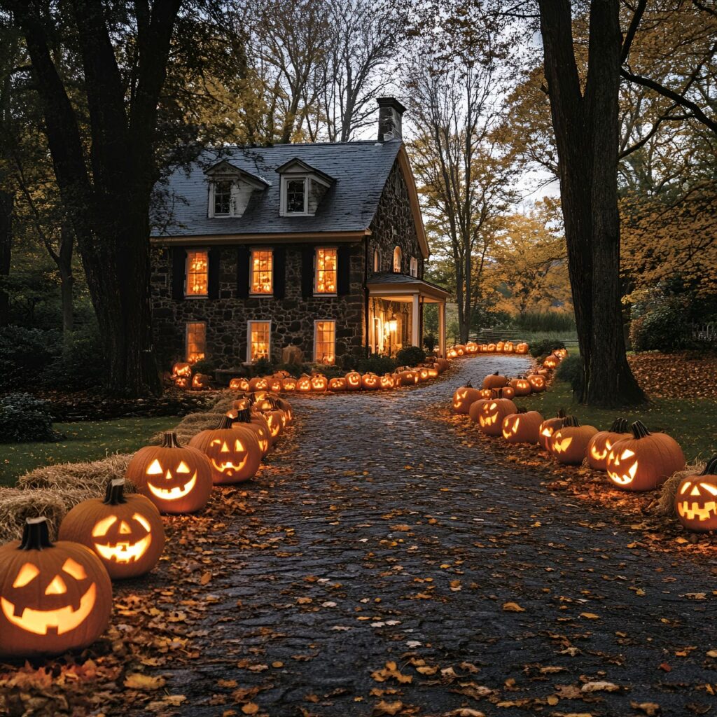 02. Jack-o'-Lantern Driveway Border with Flickering LED Candles