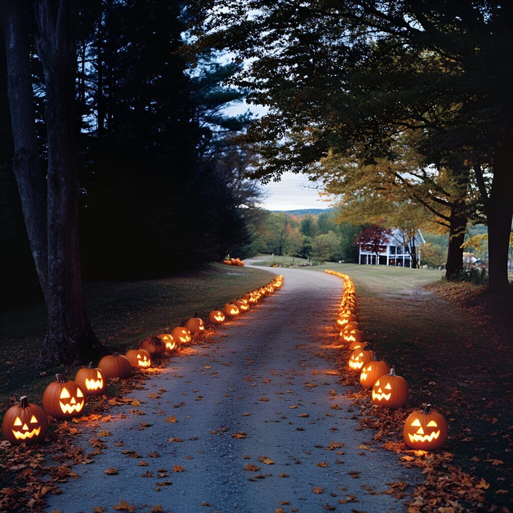 02. Jack-o'-Lantern Driveway Border with Flickering LED Candles