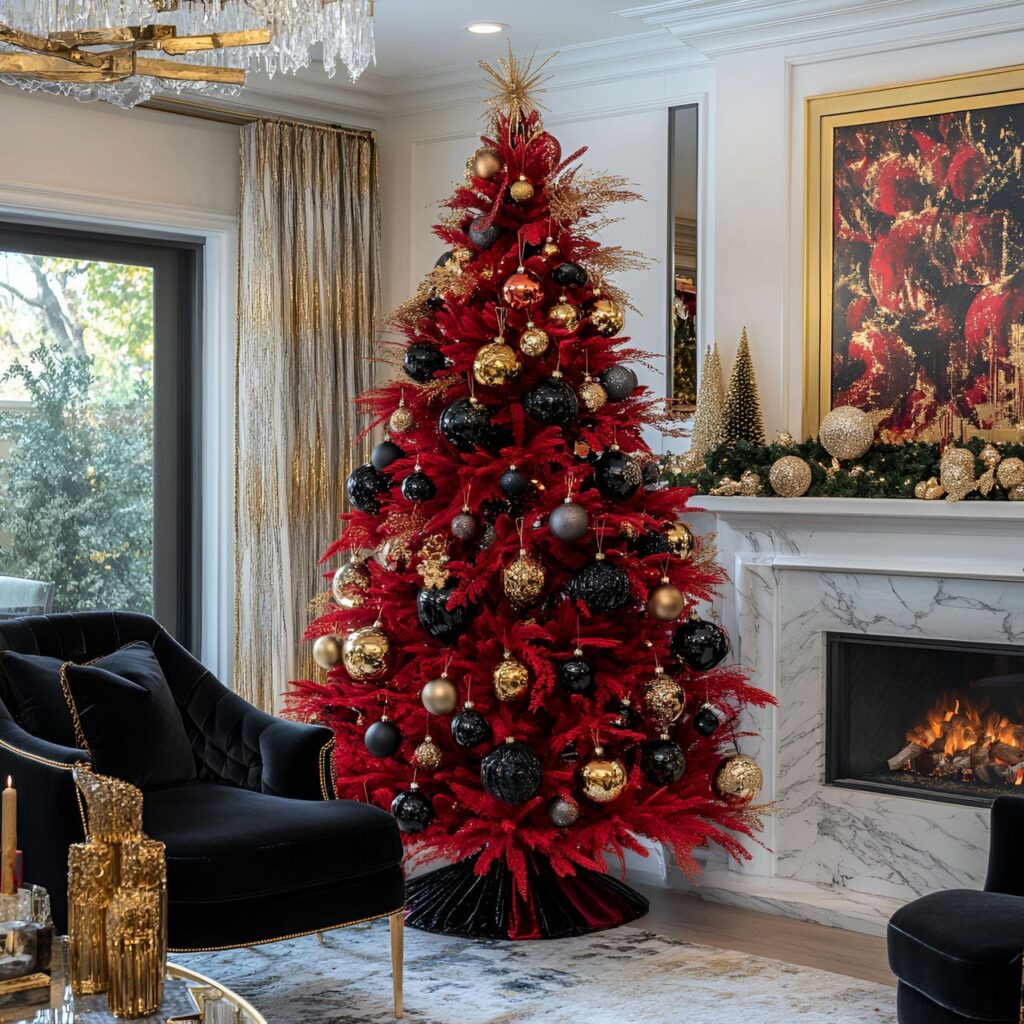 07. Luxurious Red and Black Tree with Velvet and Gold Touches