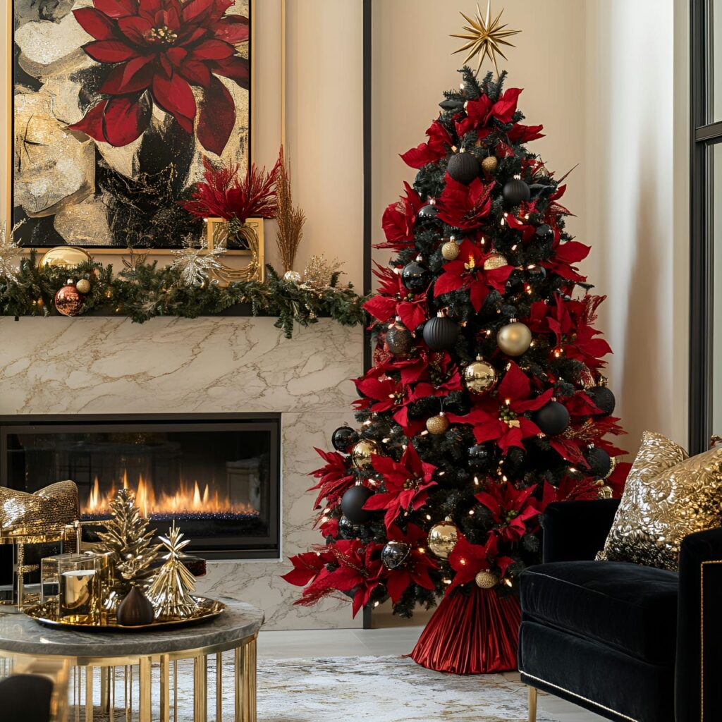 07. Luxurious Red and Black Tree with Velvet and Gold Touches