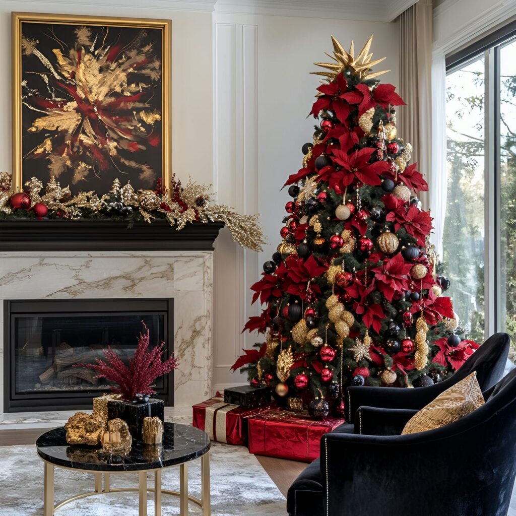 07. Luxurious Red and Black Tree with Velvet and Gold Touches