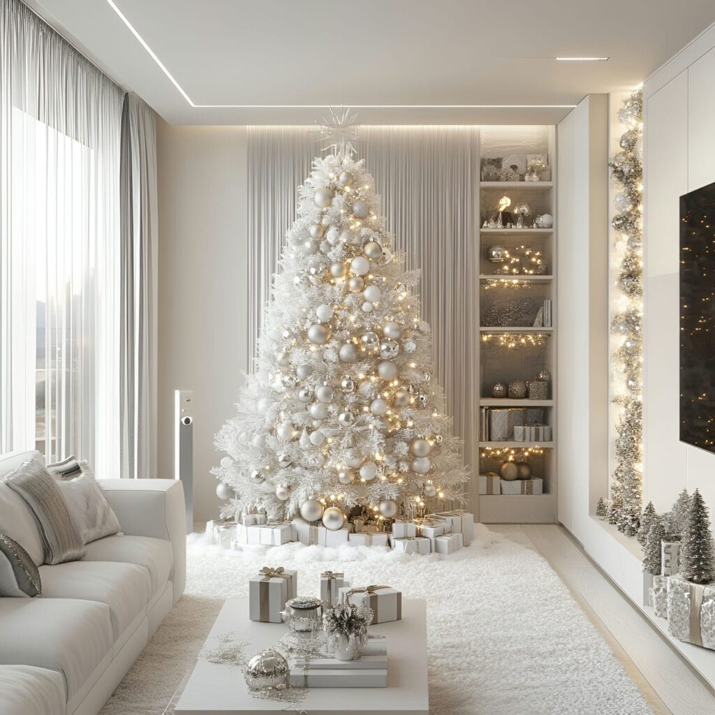 04. Luxury White & Silver Décor with Metallic Baubles