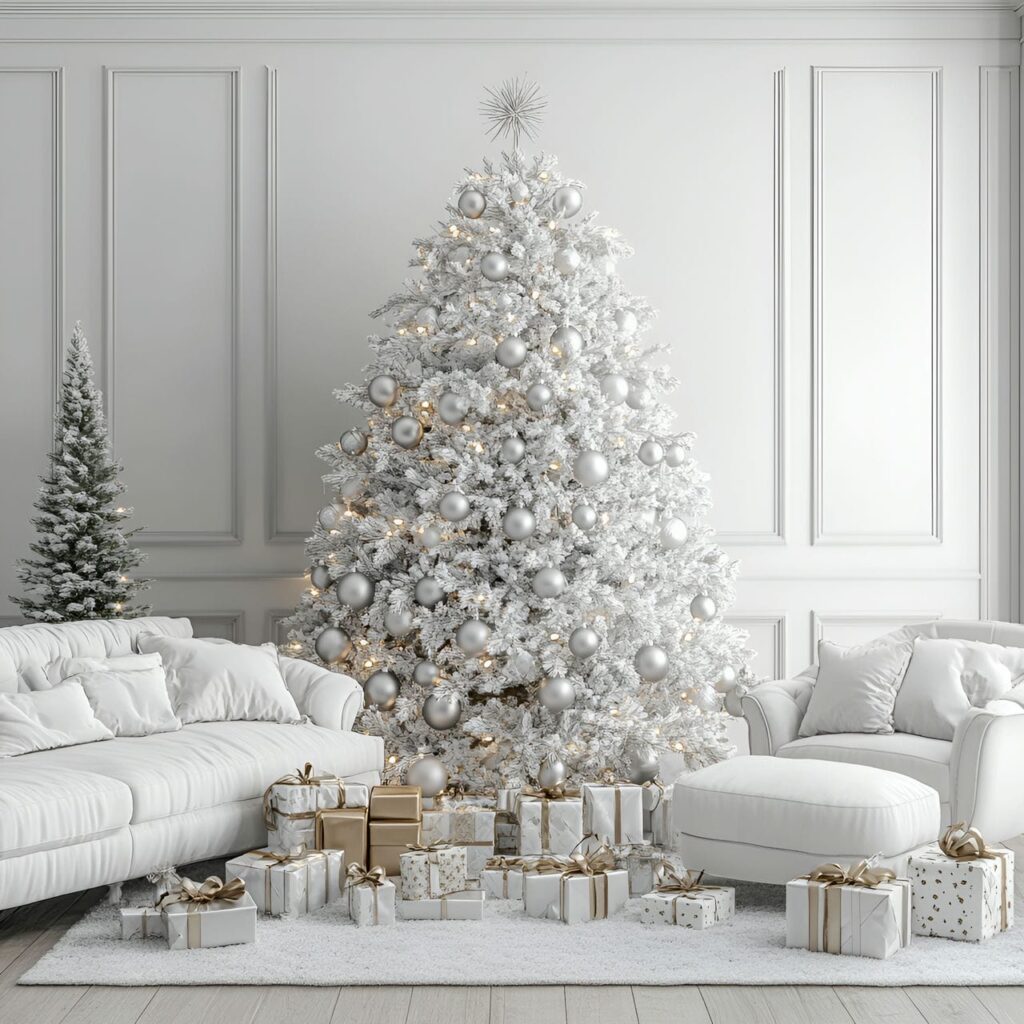 04. Luxury White & Silver Décor with Metallic Baubles