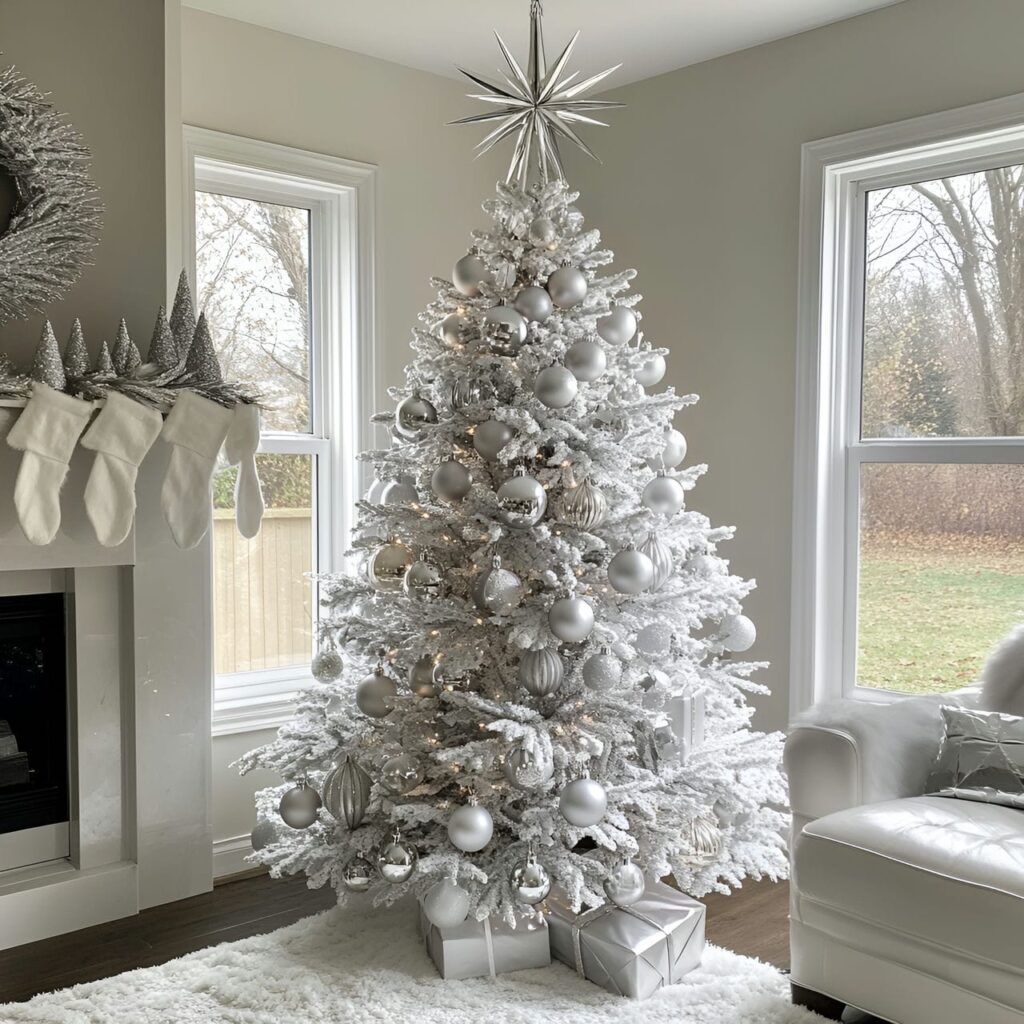 11. Metallic Silver Tree with Mirrored Star Topper