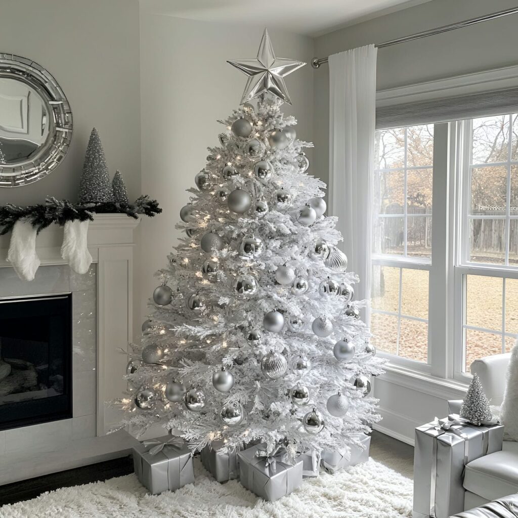 11. Metallic Silver Tree with Mirrored Star Topper