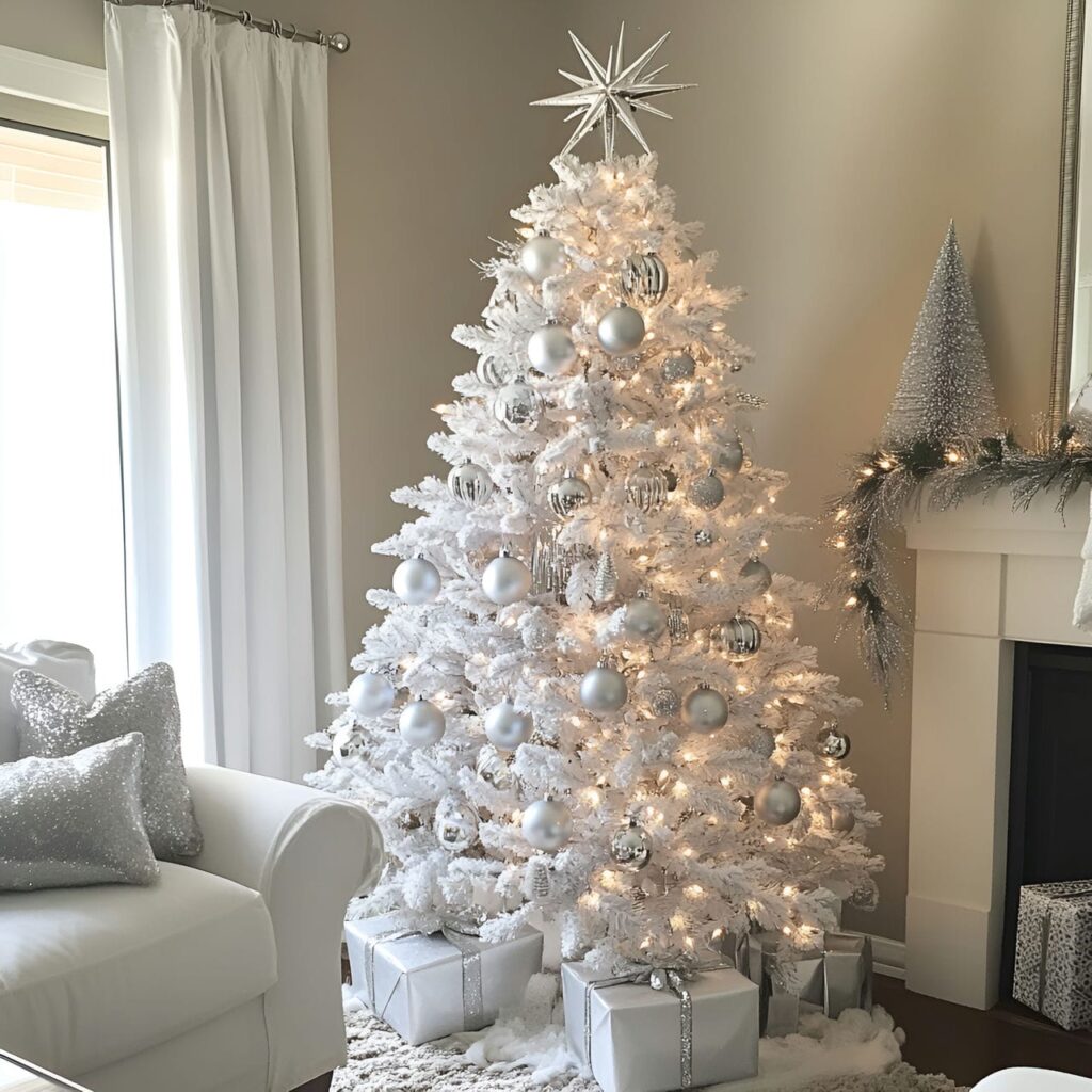 11. Metallic Silver Tree with Mirrored Star Topper