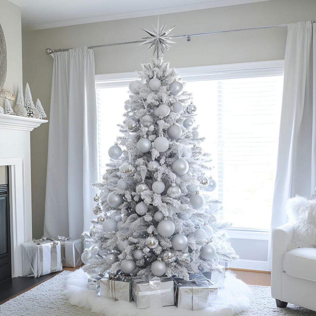 11. Metallic Silver Tree with Mirrored Star Topper