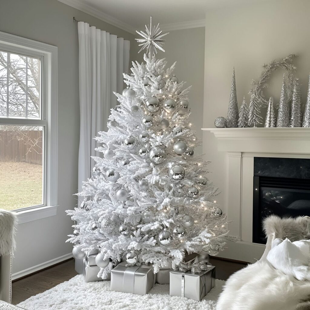 11. Metallic Silver Tree with Mirrored Star Topper