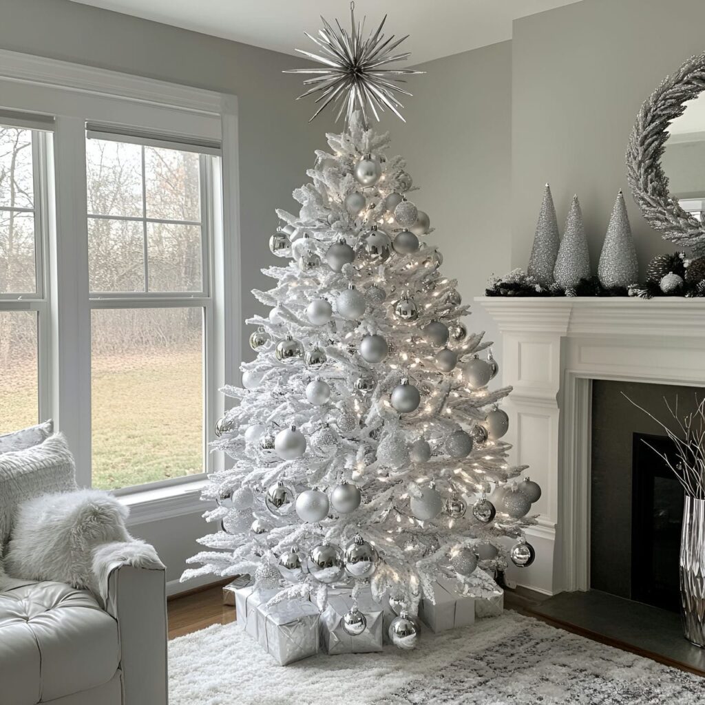 11. Metallic Silver Tree with Mirrored Star Topper