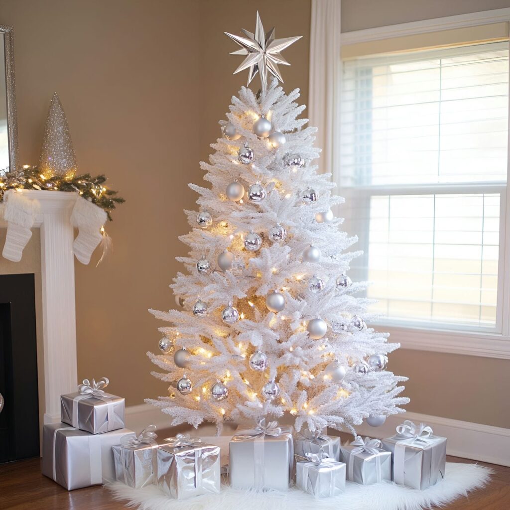 11. Metallic Silver Tree with Mirrored Star Topper