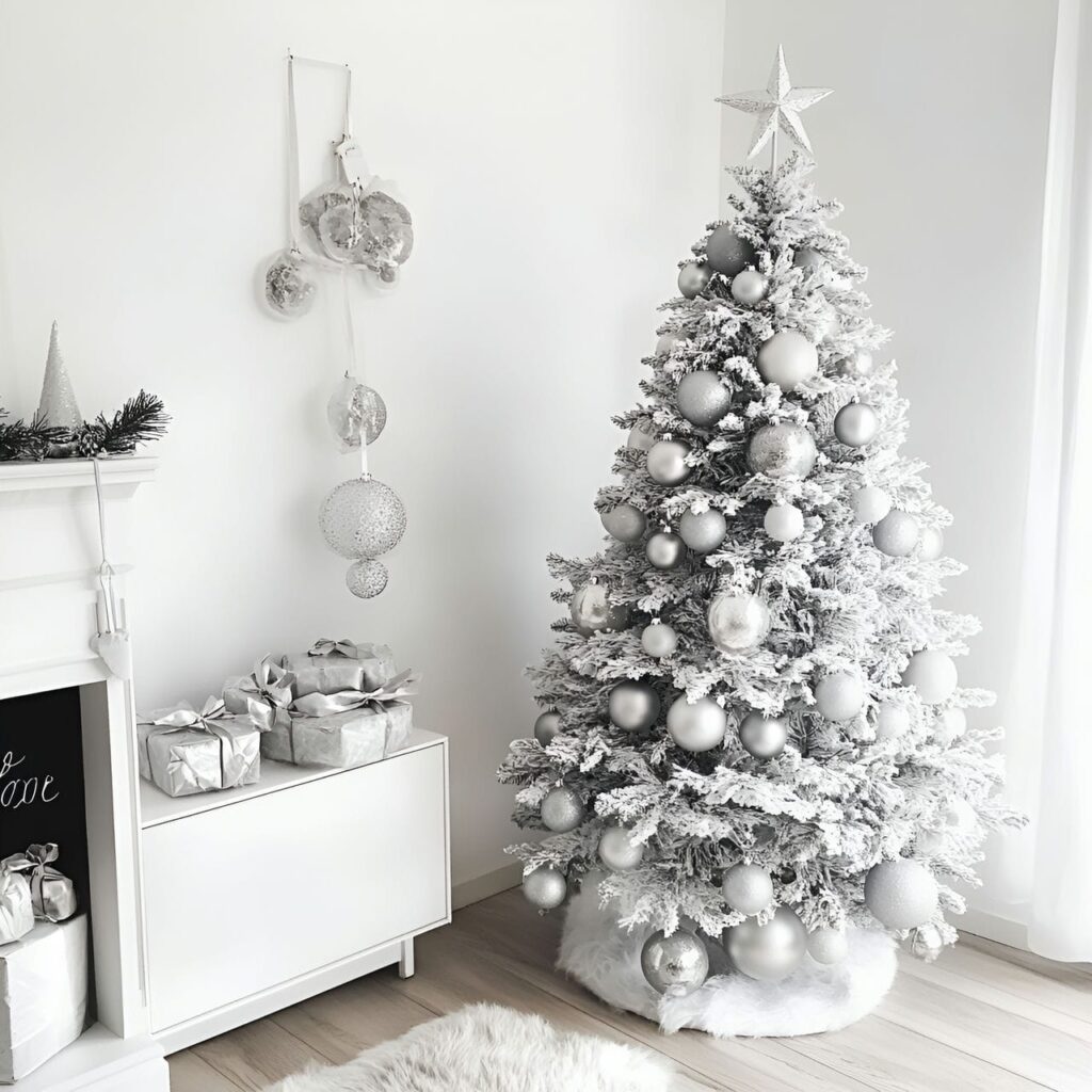 02. Minimalist White Tree with Sleek Silver Accents