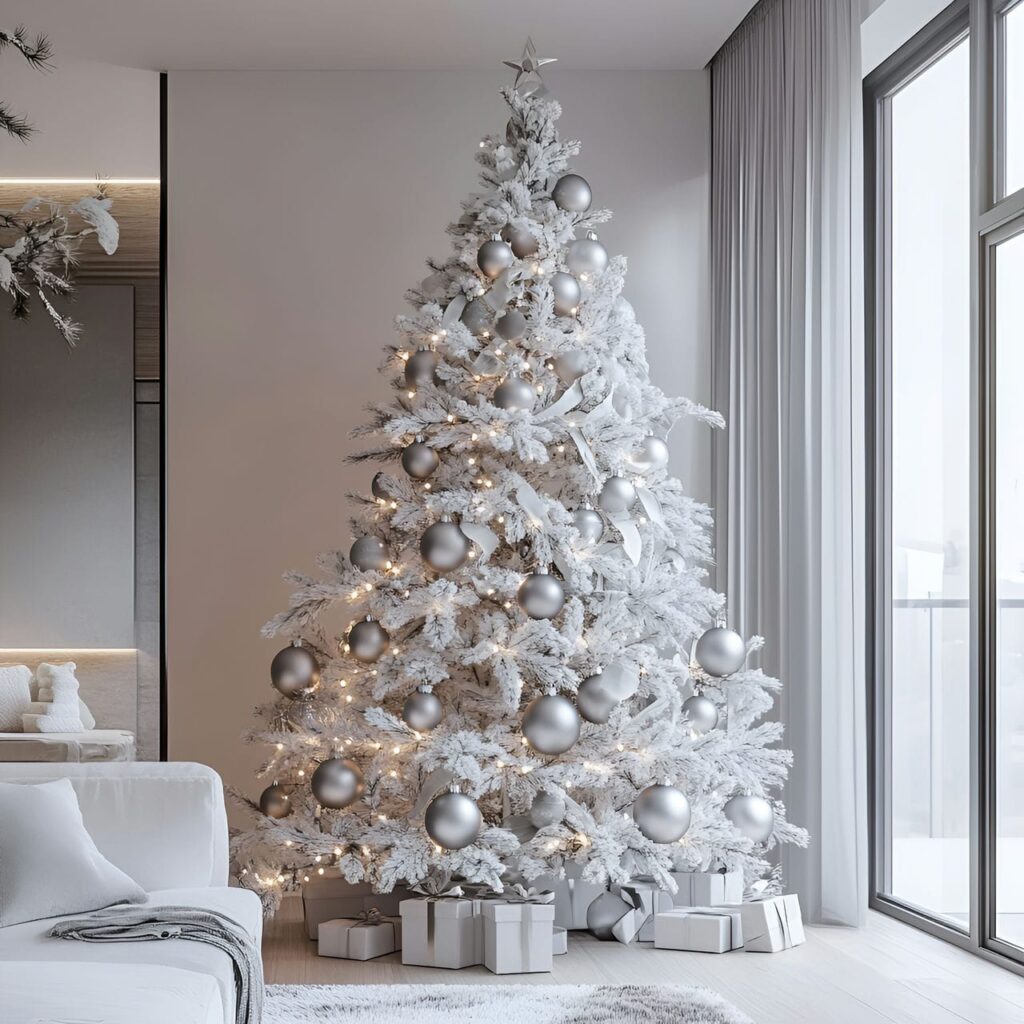 02. Minimalist White Tree with Sleek Silver Accents