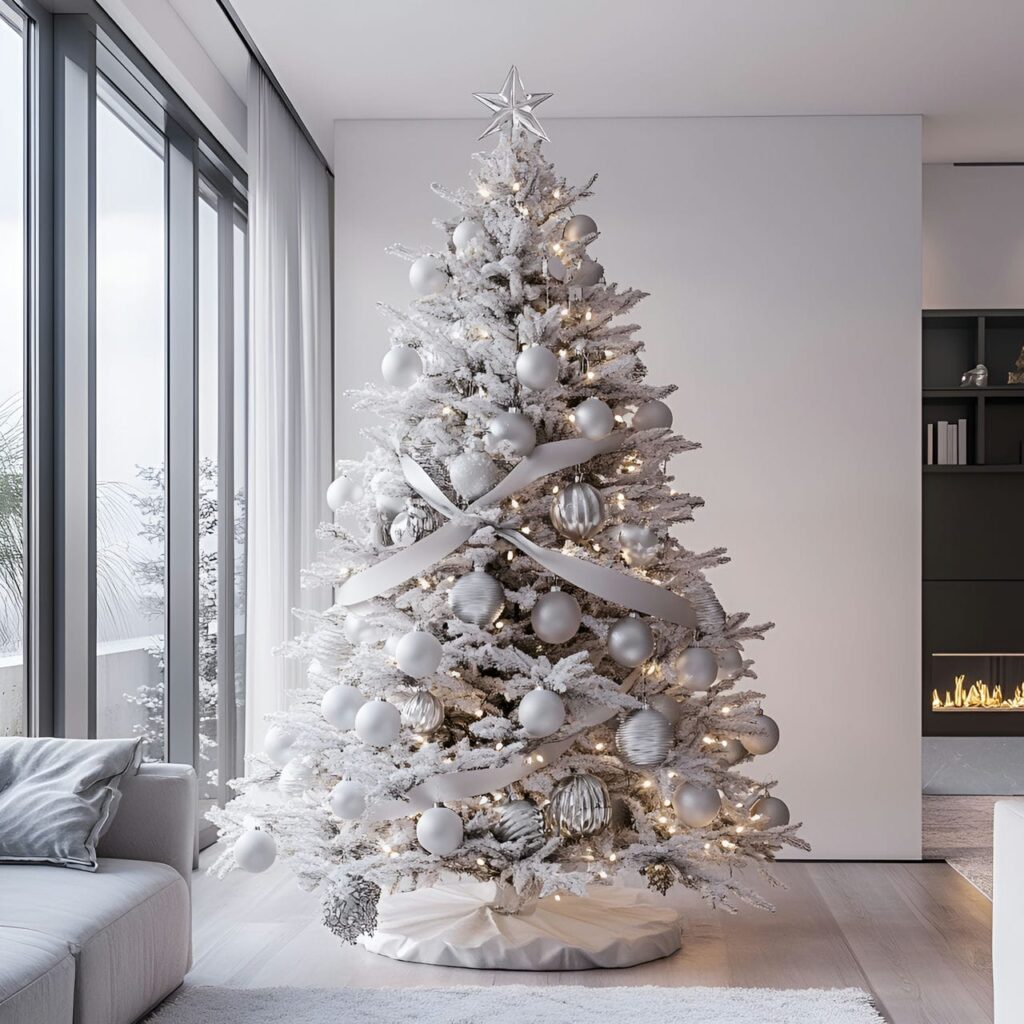 02. Minimalist White Tree with Sleek Silver Accents