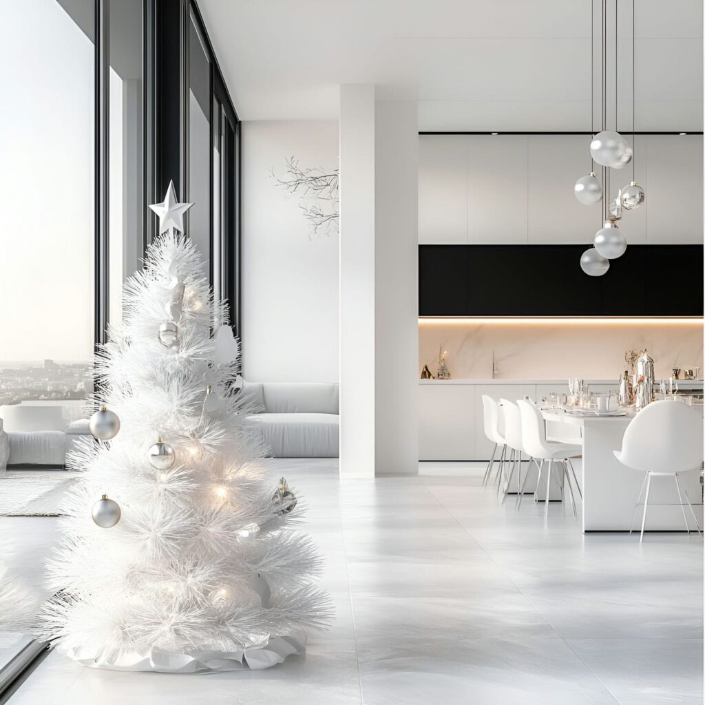 02. Minimalist White Tree with Sleek Silver Accents