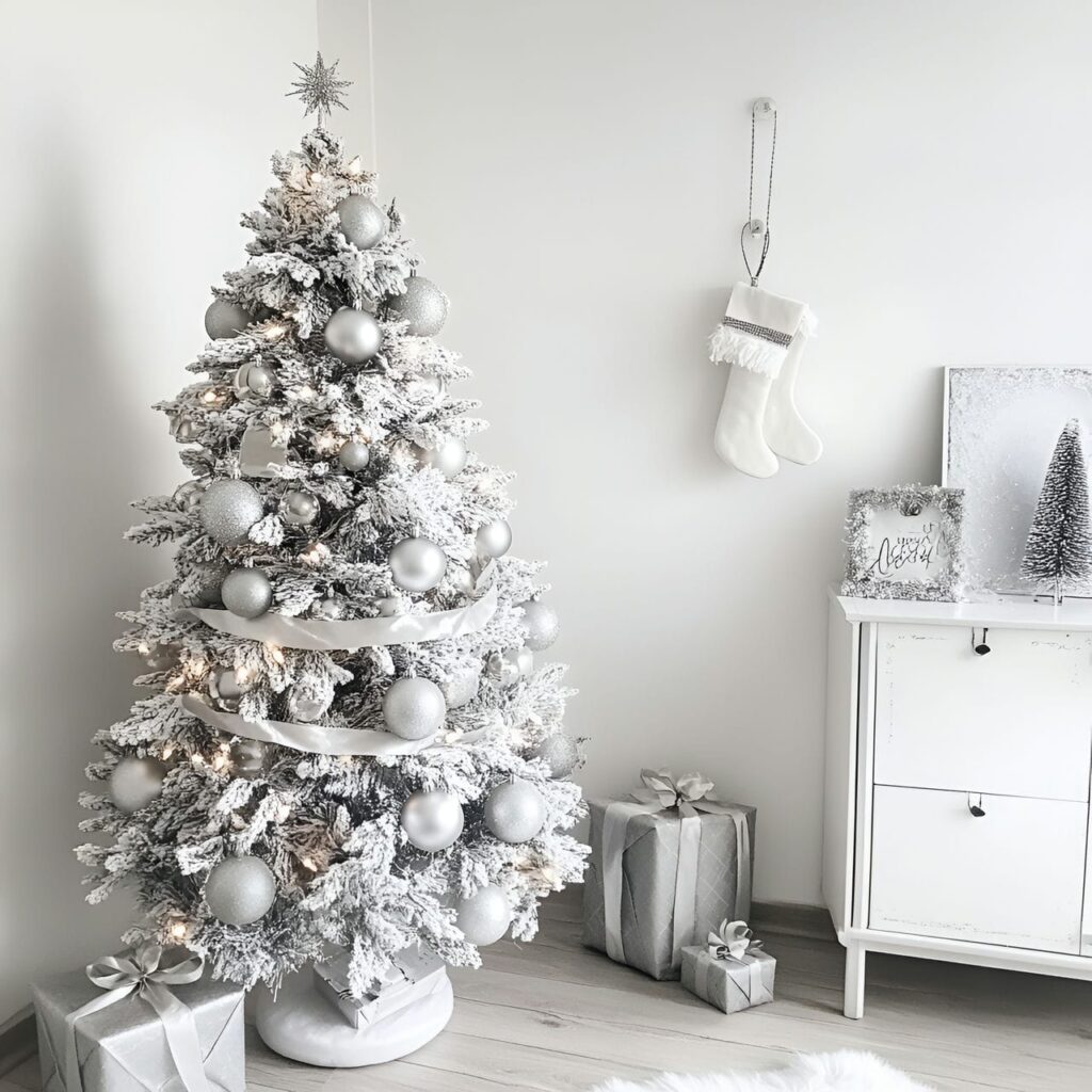 02. Minimalist White Tree with Sleek Silver Accents