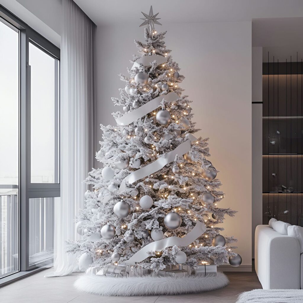 02. Minimalist White Tree with Sleek Silver Accents