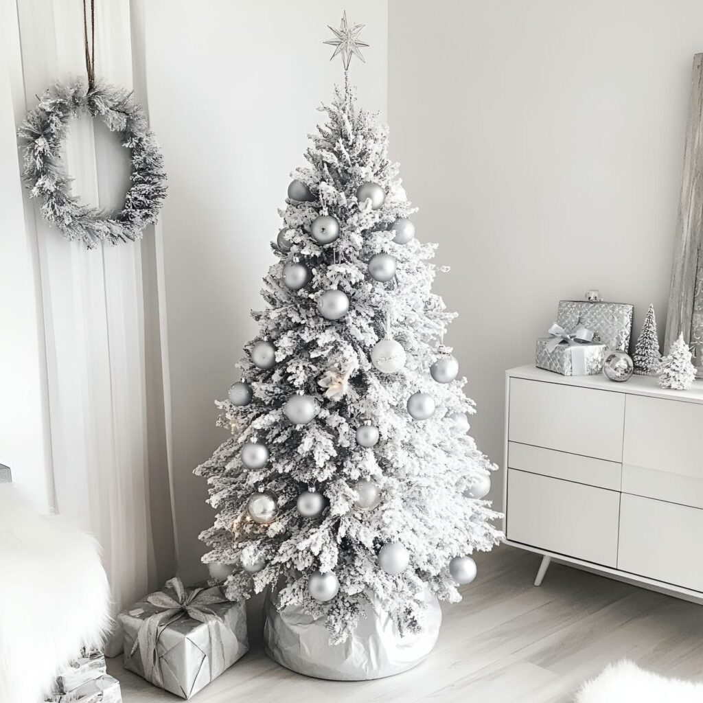 02. Minimalist White Tree with Sleek Silver Accents