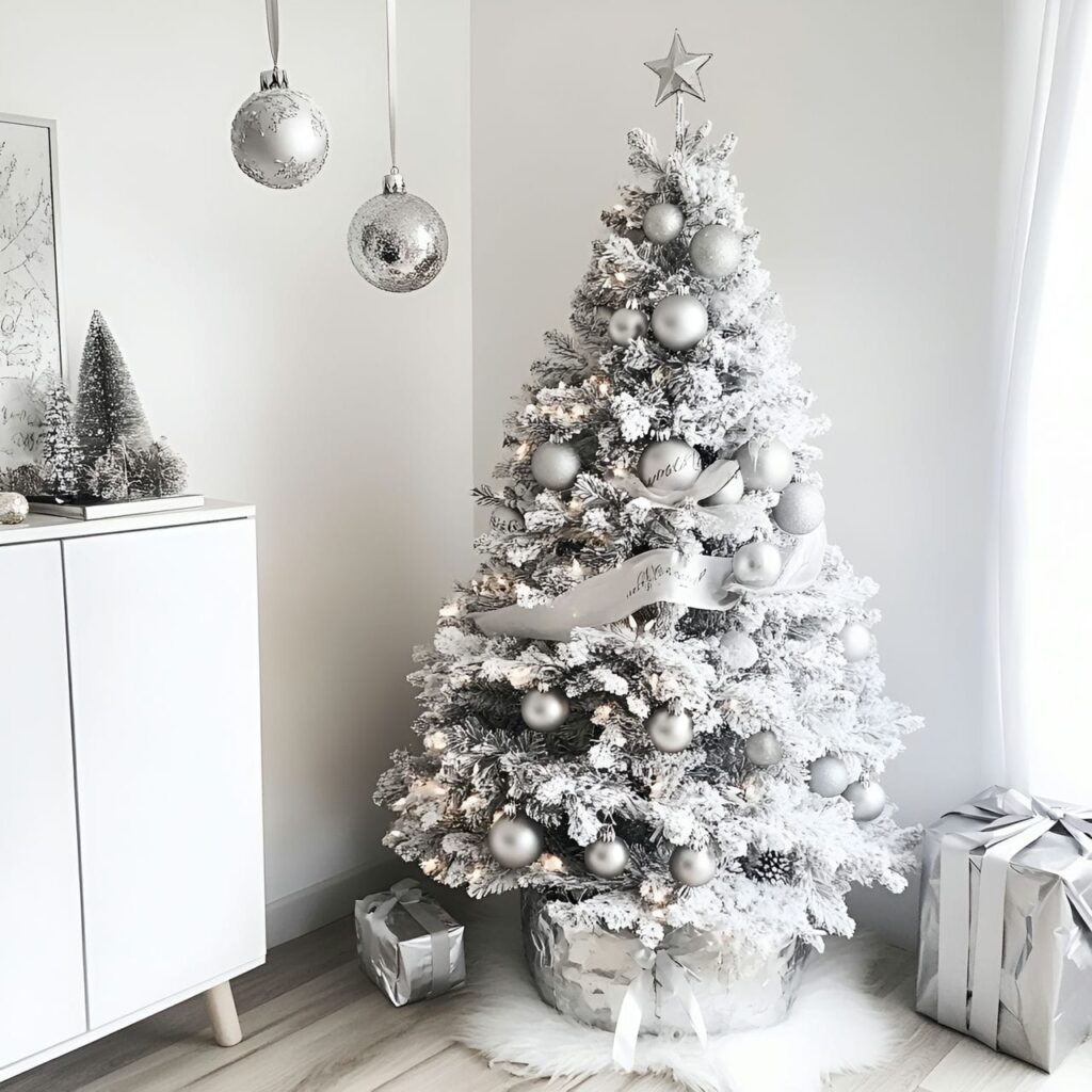 02. Minimalist White Tree with Sleek Silver Accents