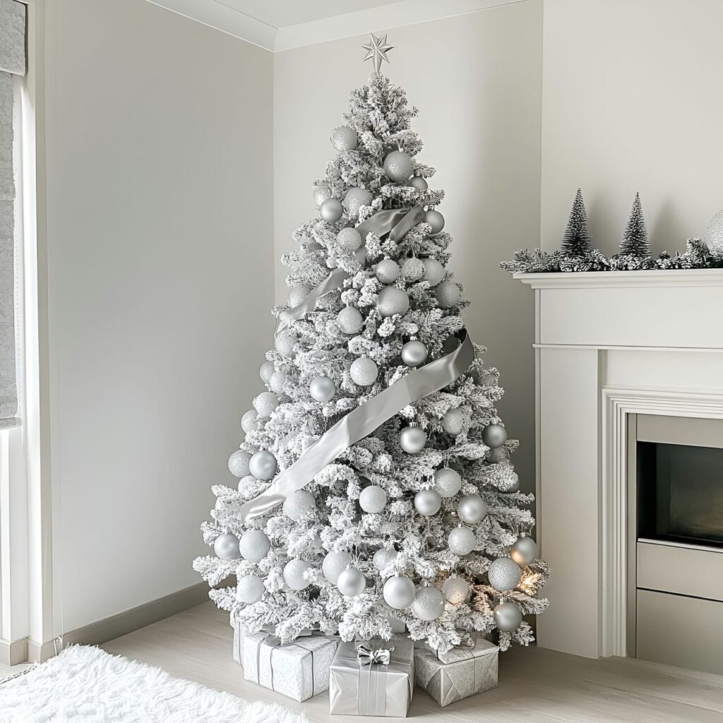 02. Minimalist White Tree with Sleek Silver Accents