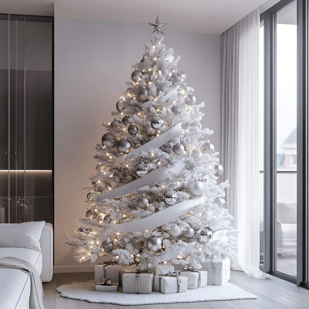 02. Minimalist White Tree with Sleek Silver Accents