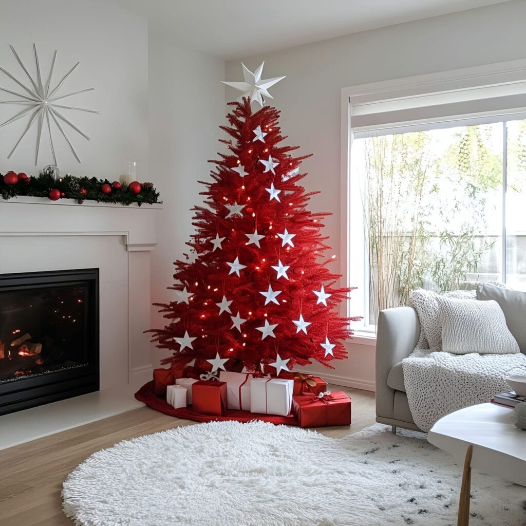 02. Modern Red Minimalist Tree with DIY Paper Stars