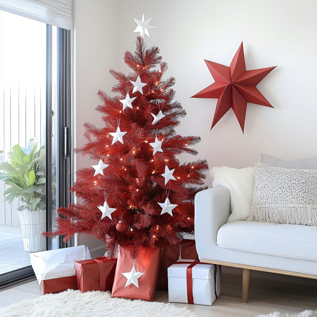 02. Modern Red Minimalist Tree with DIY Paper Stars