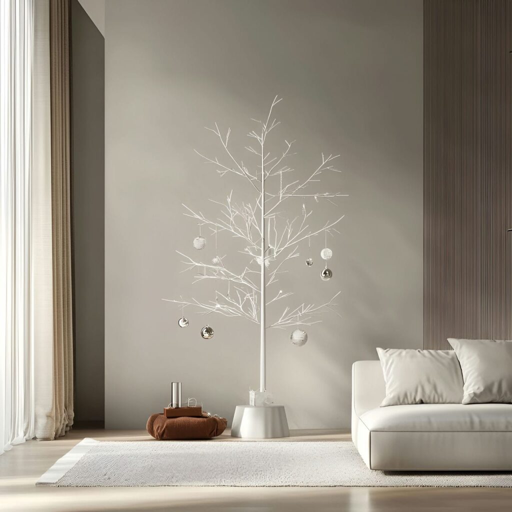 21. Modern White & Silver Tree with Minimal Geometric Design