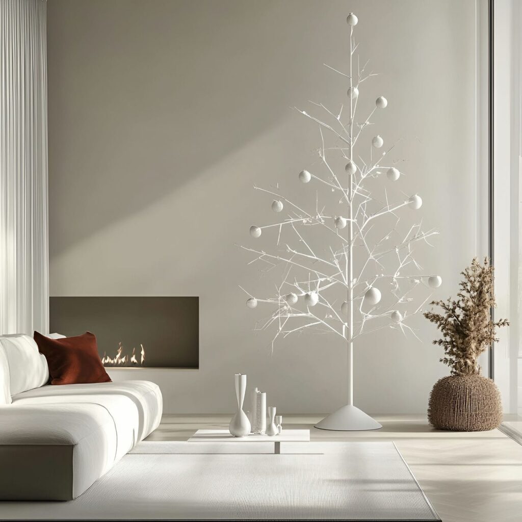 21. Modern White & Silver Tree with Minimal Geometric Design