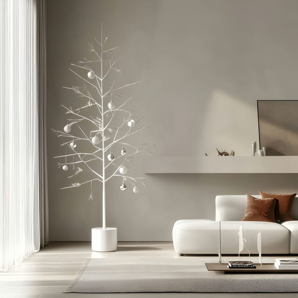 21. Modern White & Silver Tree with Minimal Geometric Design