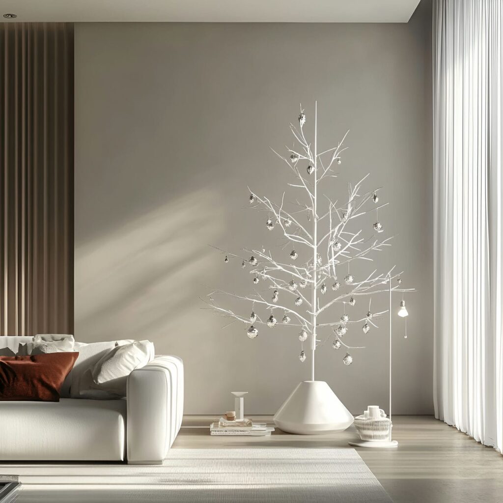 21. Modern White & Silver Tree with Minimal Geometric Design