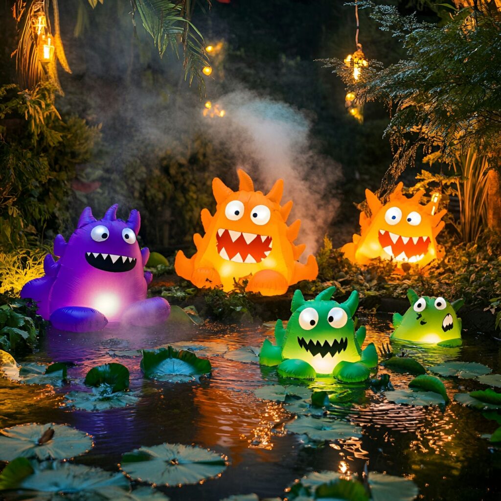 16. Monster Swamp Scene with Inflatable Creatures and Fog