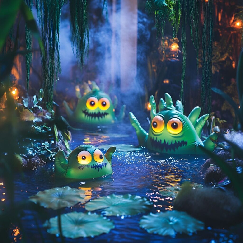 16. Monster Swamp Scene with Inflatable Creatures and Fog