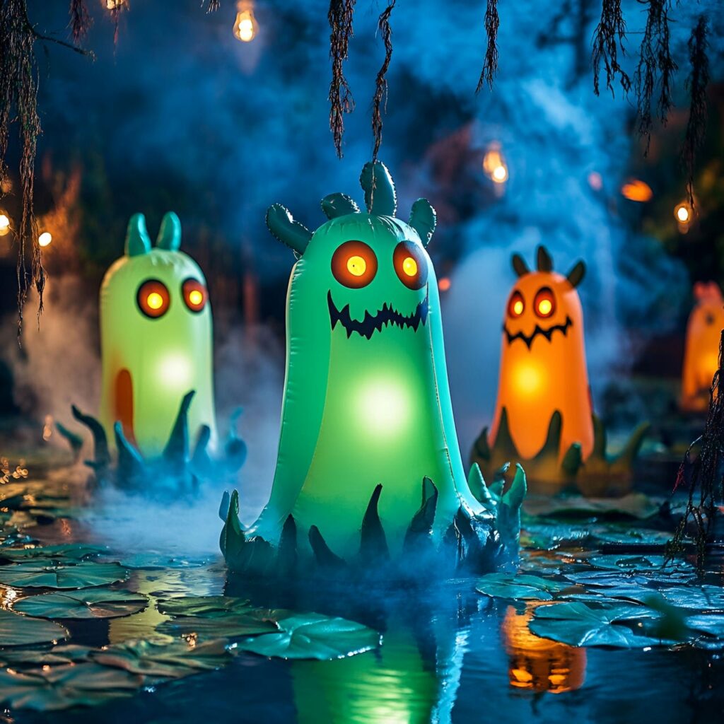 16. Monster Swamp Scene with Inflatable Creatures and Fog