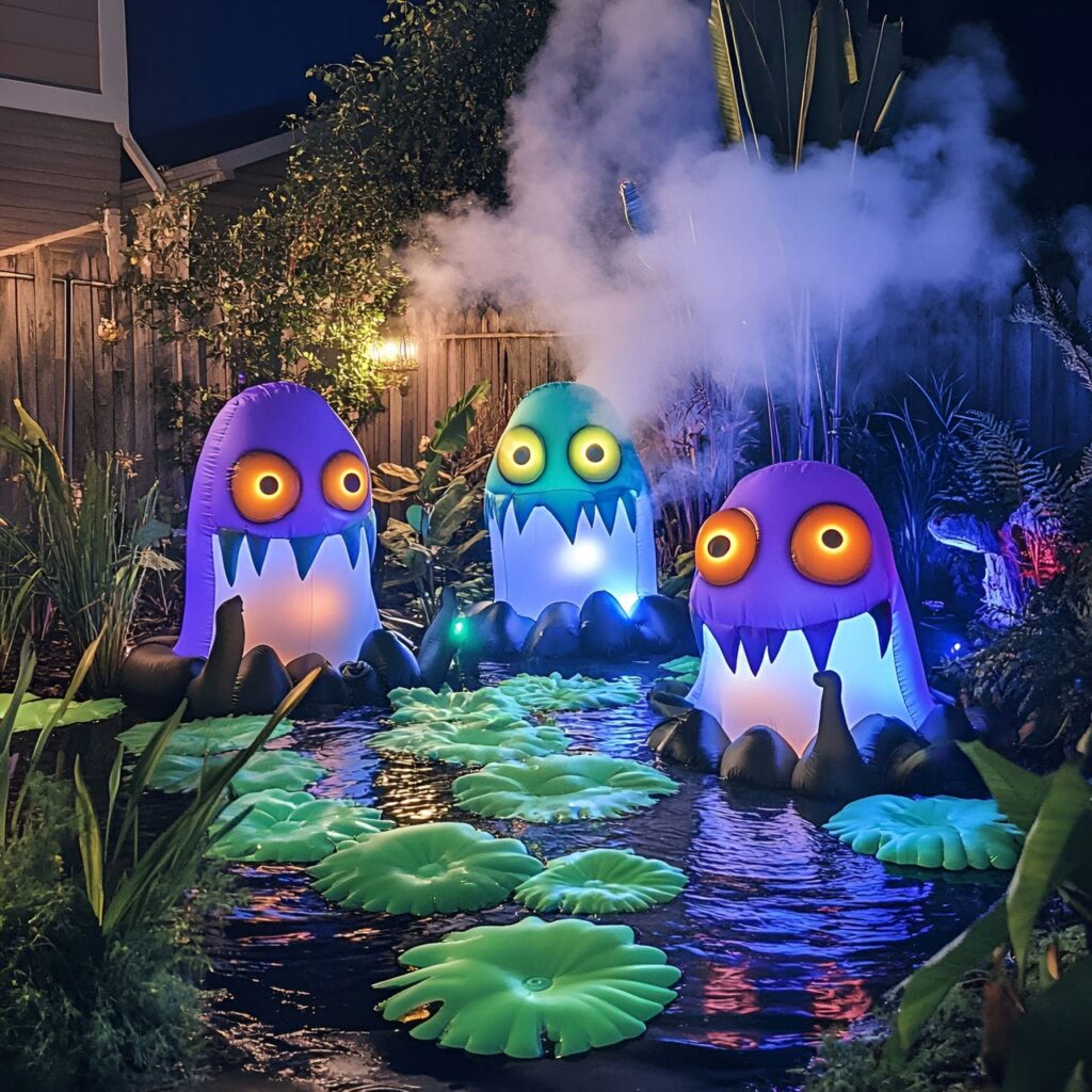 16. Monster Swamp Scene with Inflatable Creatures and Fog