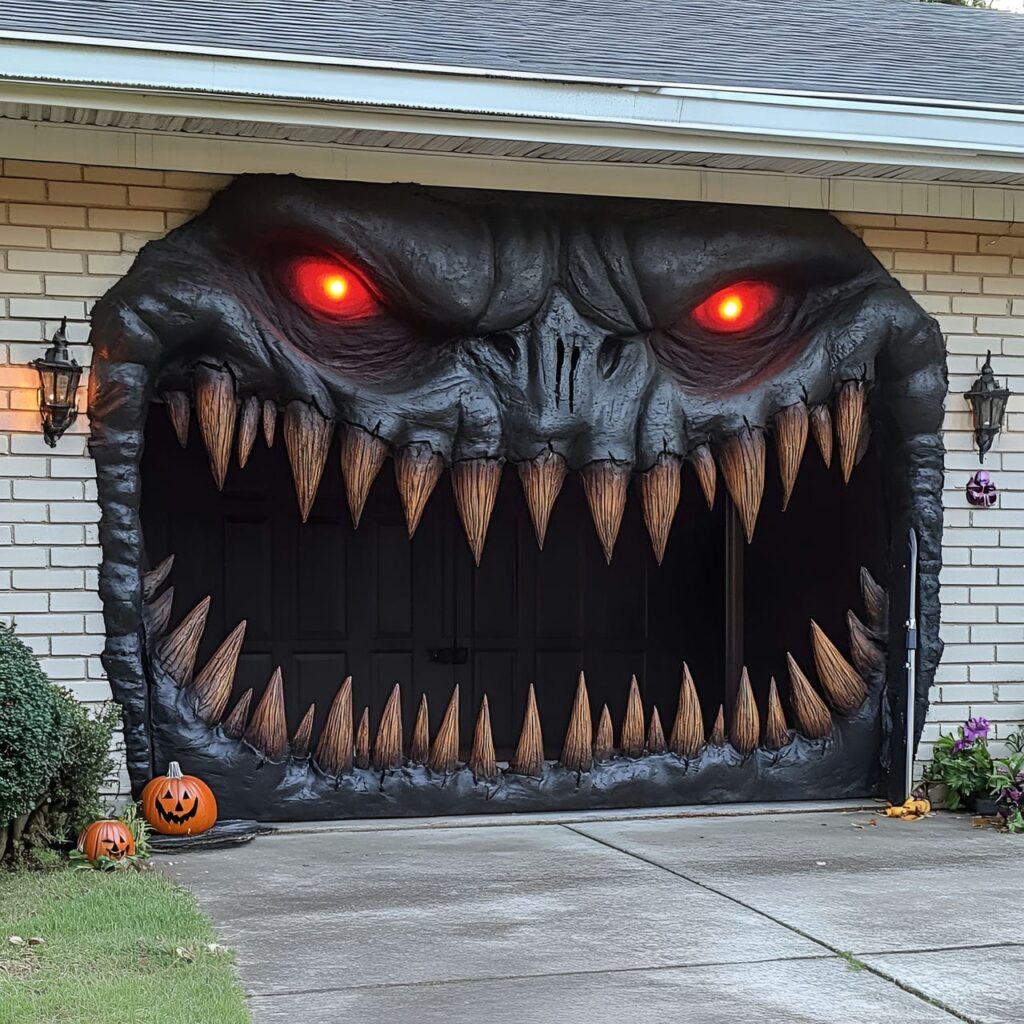 07. Monster Mouth Garage Entrance with Jagged Teeth and Red Eyes